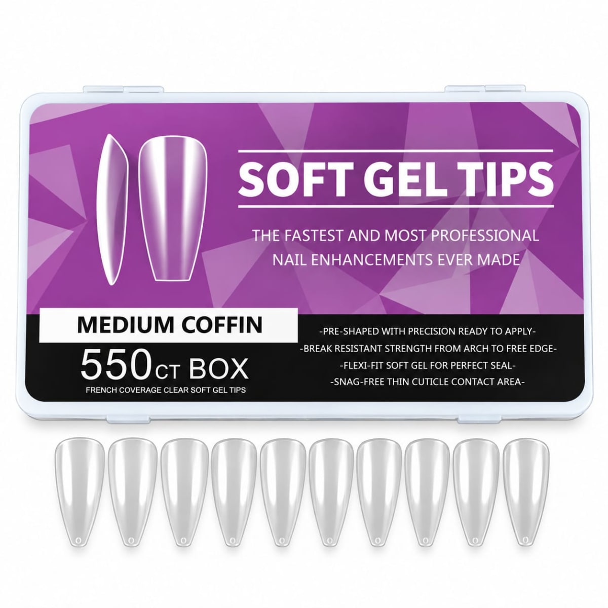 TIPS SOFT GEL BOX MEDIUM COFFIN 550PCS1