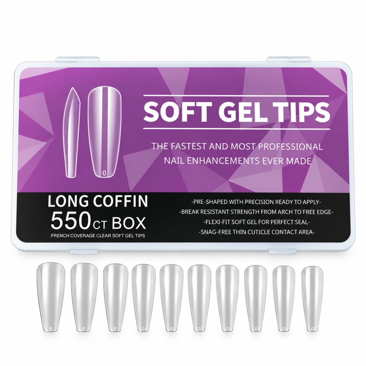 TIPS SOFT GEL BOX LONG COFFIN 550PCS2