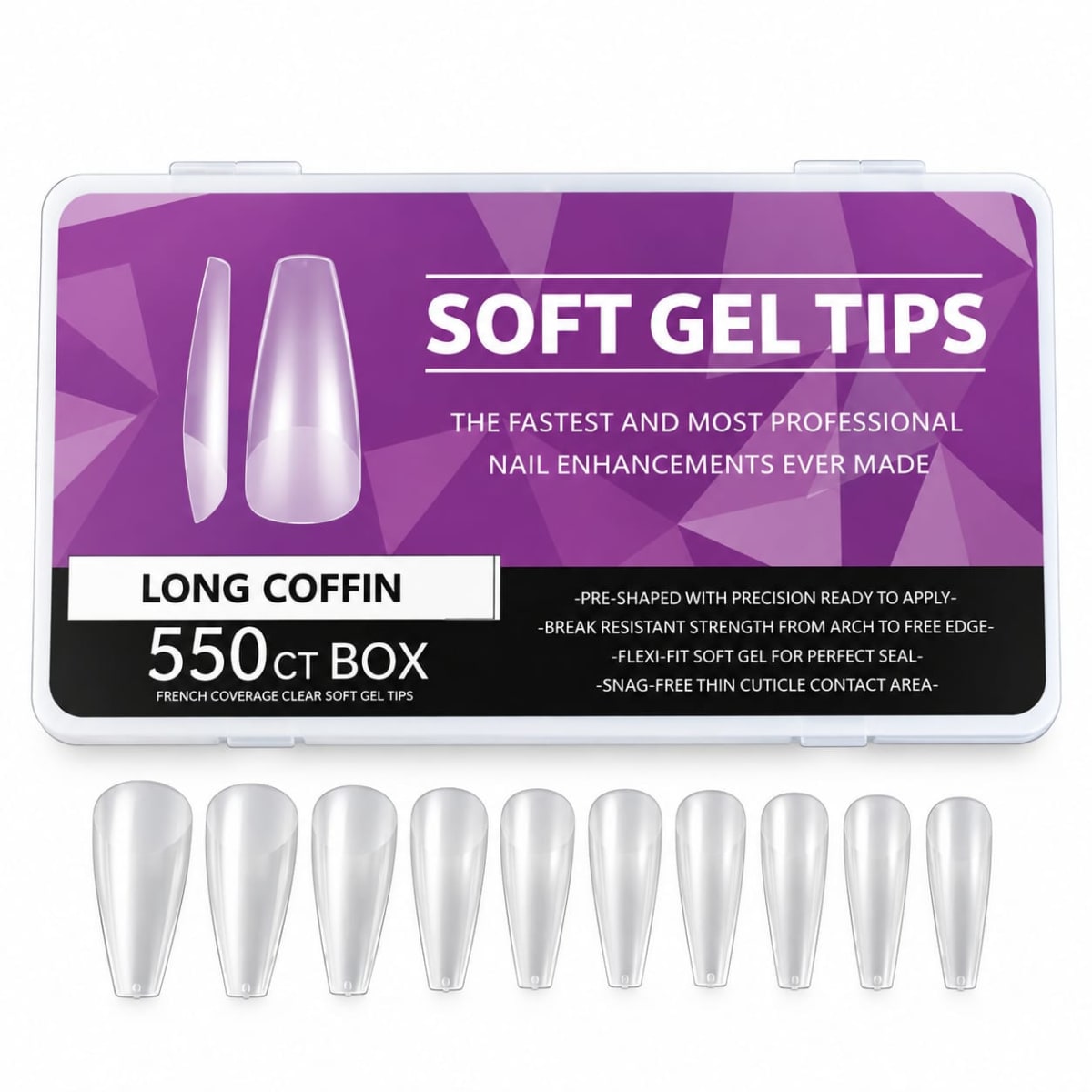 TIPS SOFT GEL BOX LONG COFFIN 550PCS1