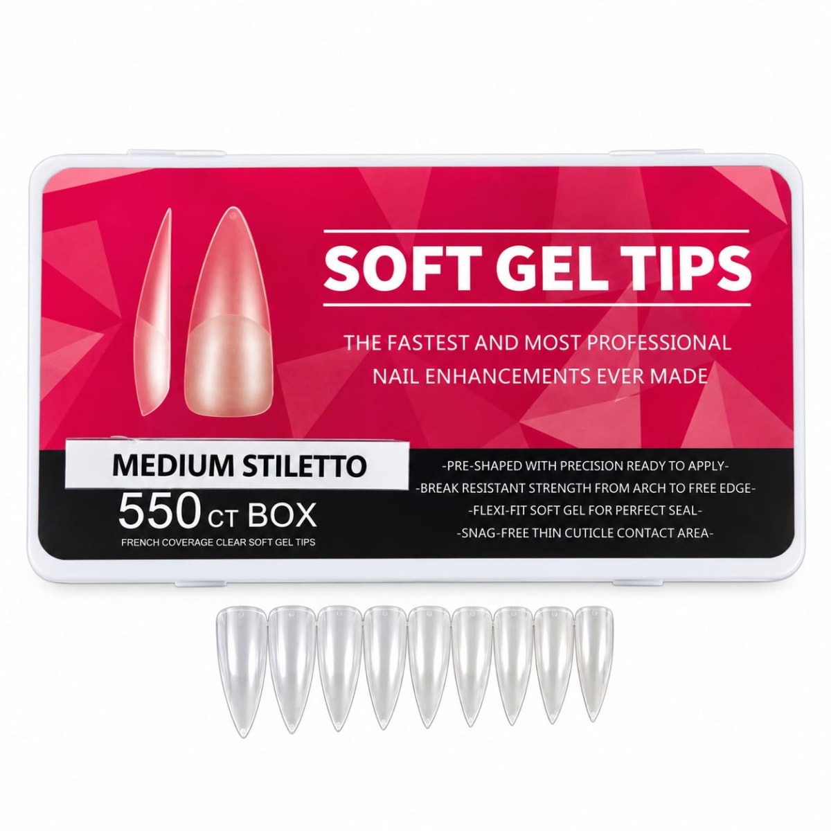 TIPS SOFT GEL BOX MEDIUM STILETTO 550PCS1