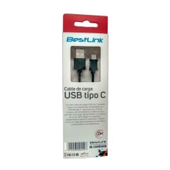 Cable de carga USB tipo C carga rápida de 2,4amp, 2 mts, negro / BL-CH0600B