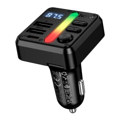 Cargador De Auto Transmisor Bluetooth Hoco E89 Rgb 45w Negro
