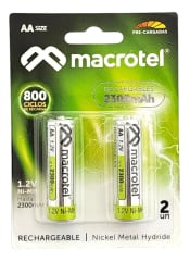 Pack 2 Pilas Recargables Aa 1.2v Macrotel 2300mha