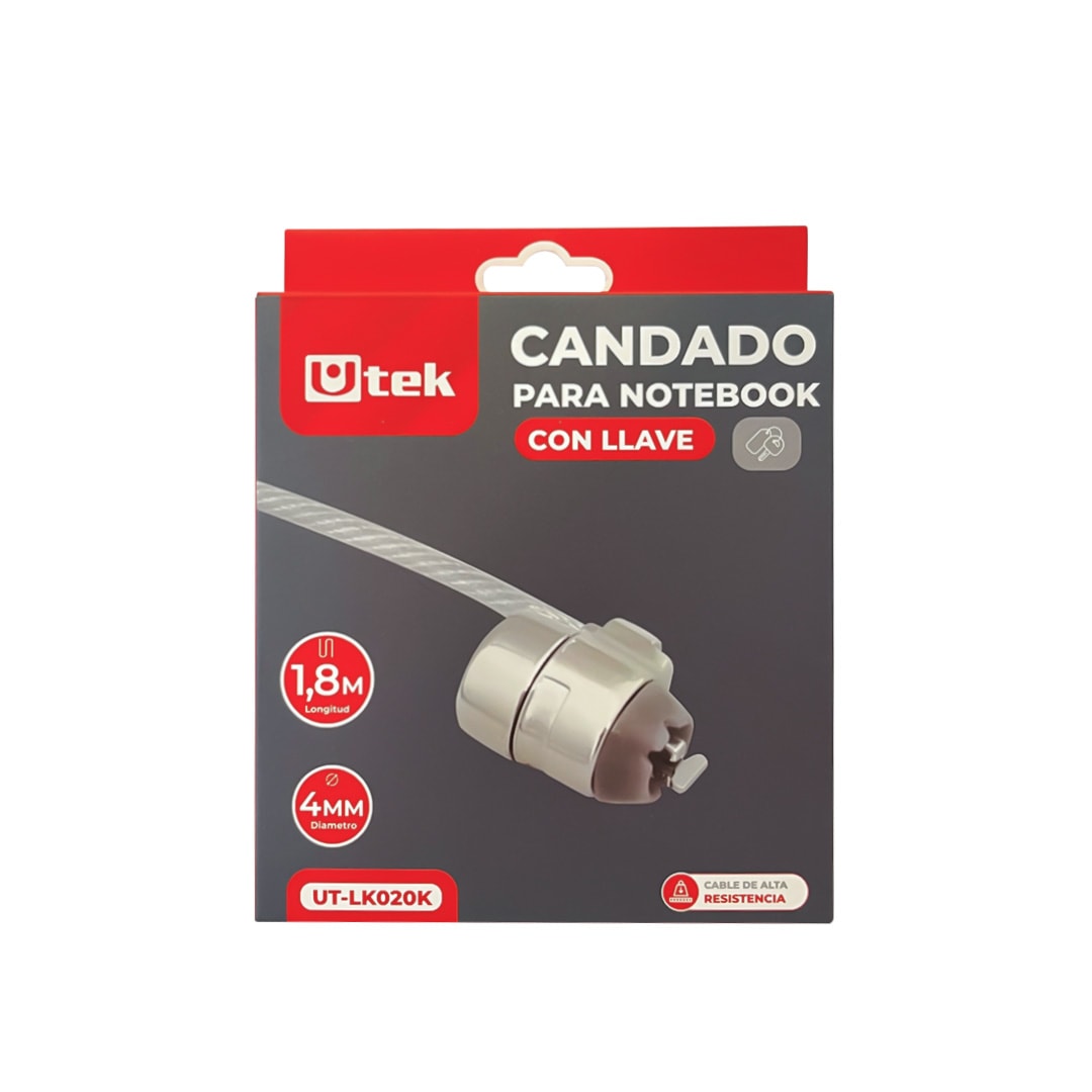 Candado para Notebook Slot Universal con Llave 1,8m de largo y 4mm / UT-LK020K2