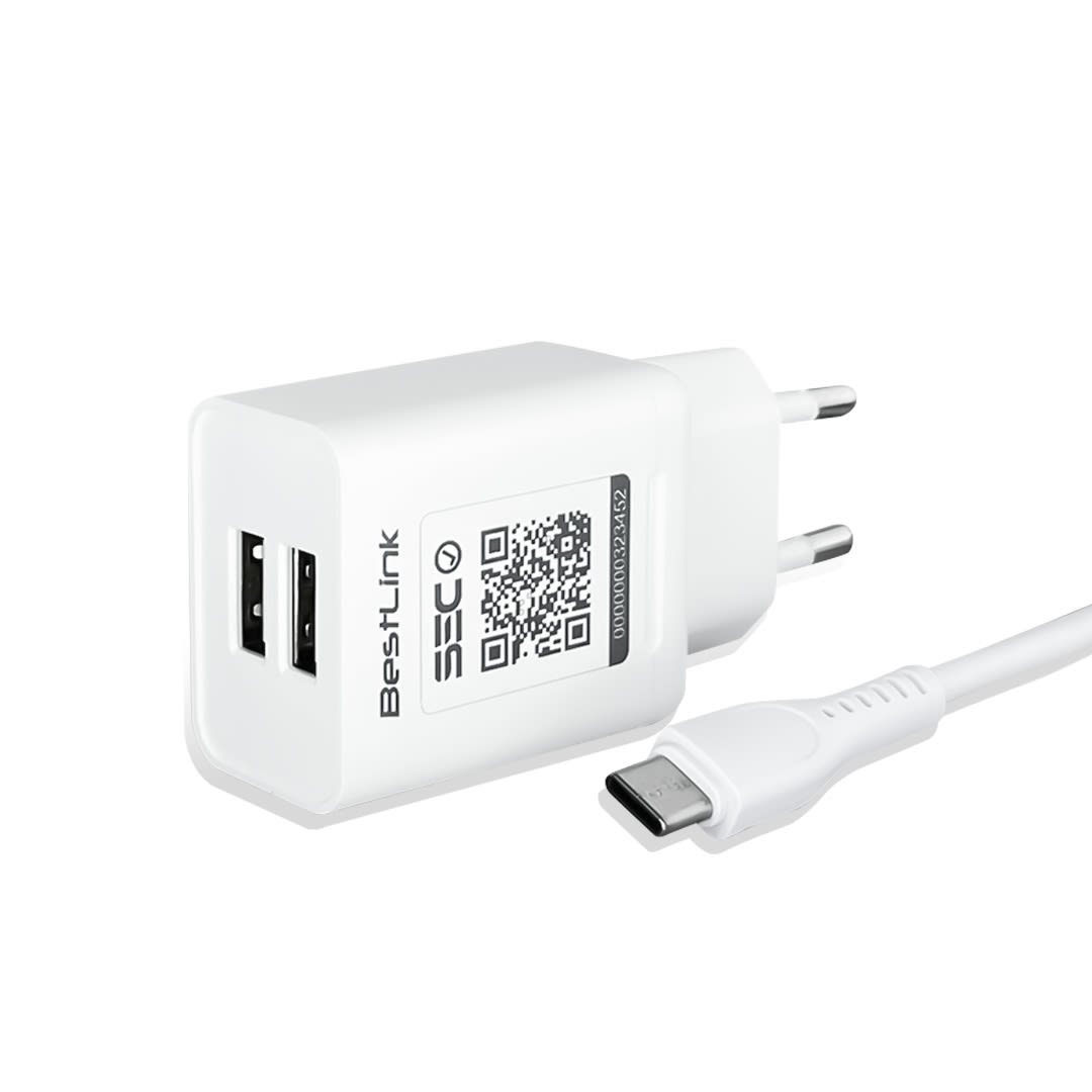 Cargador Dual USB, 2.1amp, color blanco. BESTLINK / mod. BL-CH21001