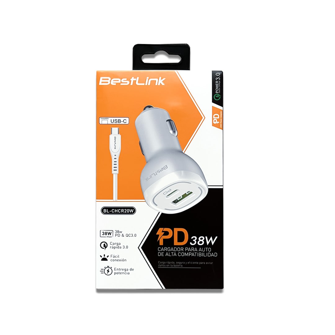 Cargador de auto QC+PD20W c/cable USB C / BL-CHCR20W1