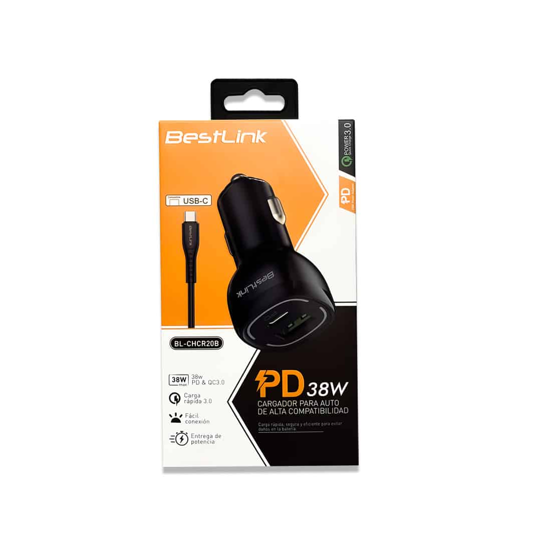 Cargador-de-auto-QC+PD20W-c/cable-USB-C-/-BL-CHCR20B3