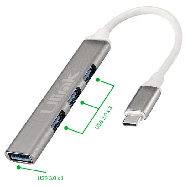 HUB 4 puertos USB tipo C con USB 3.0 x 1 + USB 2.0 x 32