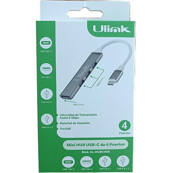 HUB 4 puertos USB tipo C con USB 3.0 x 1 + USB 2.0 x 33