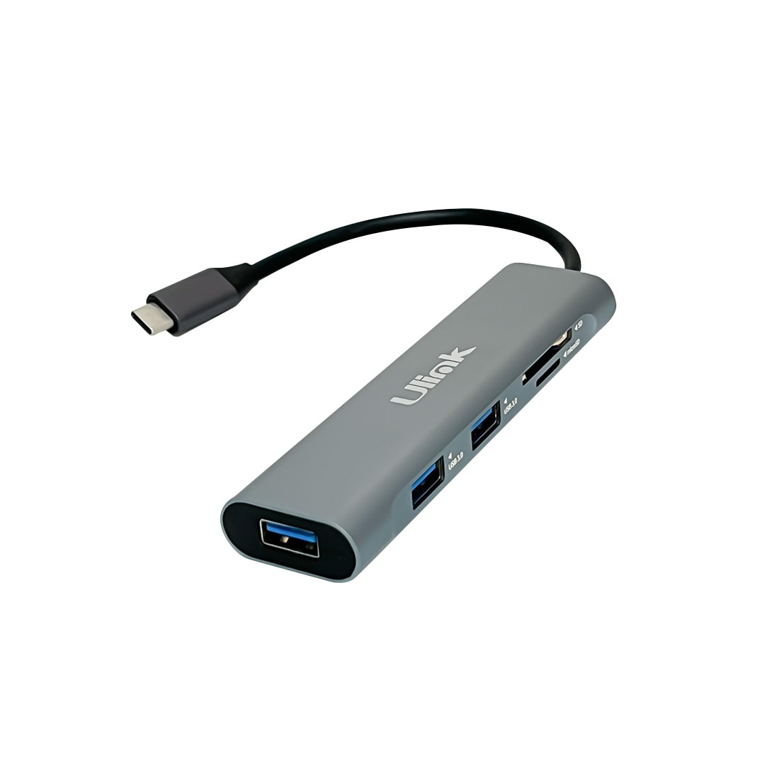 Adaptador multipuerto USB C 5 en 1, USB3.0*3, SD*1, MicroSD*1 Aluminio / mod. UL-ADC530RD2