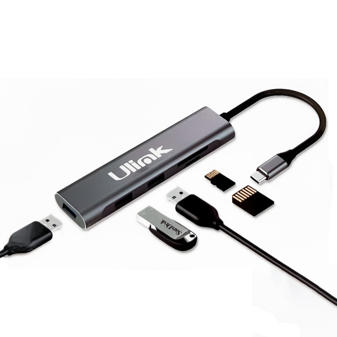 Adaptador multipuerto USB C 5 en 1, USB3.0*3, SD*1, MicroSD*1 Aluminio / mod. UL-ADC530RD1