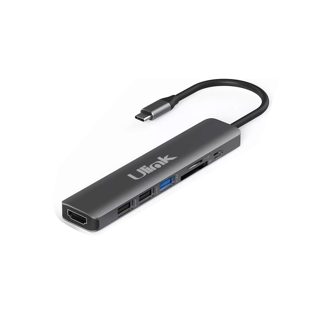 Adaptador multipuerto USB C 7 en 1 USB3.0, HDMI, SD, MicroSD, USB 2.0, PD3.0, Aluminio / UL-ADC701HR1