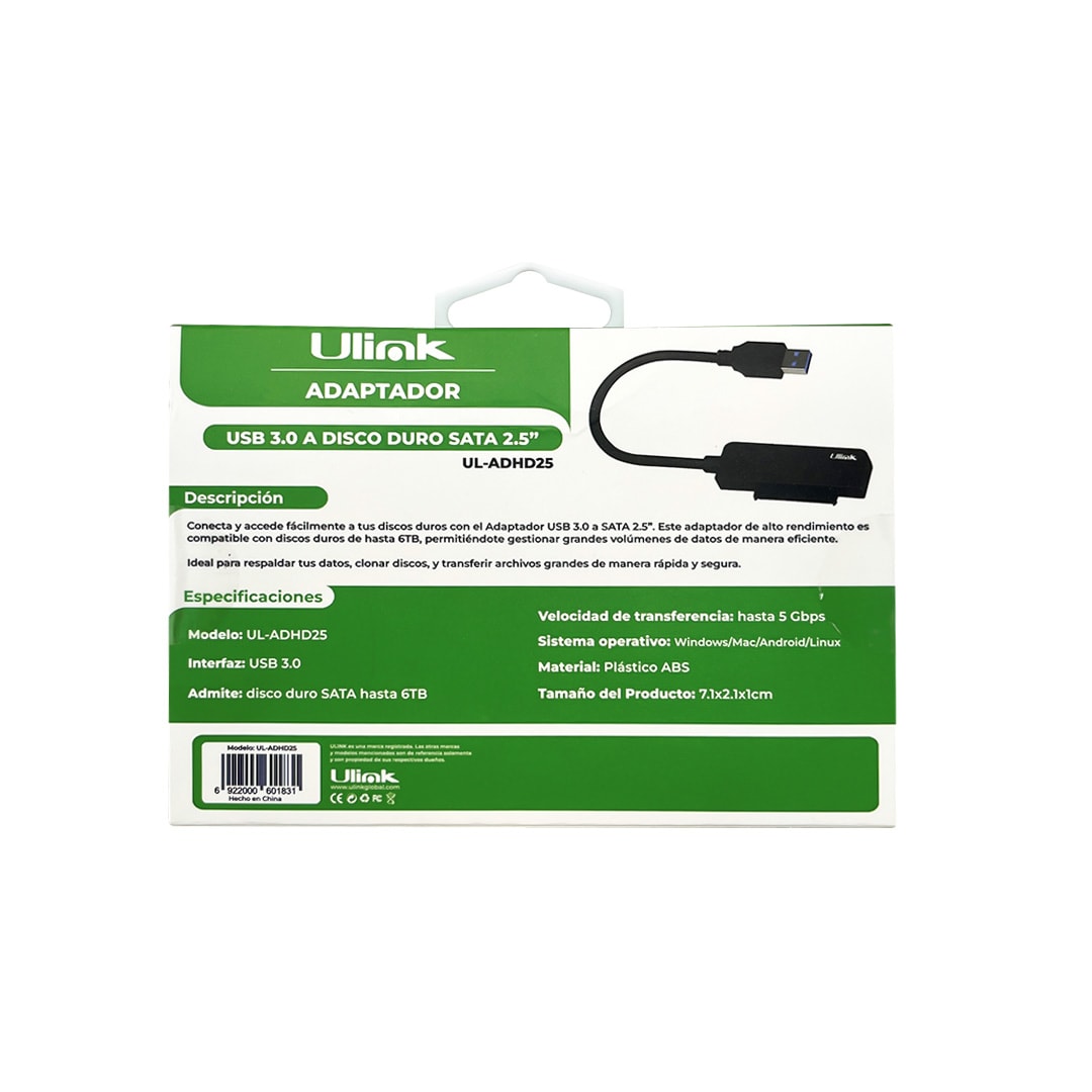 Adaptador USB 3,0 a SATA para discos 2,5 / mod. UL-ADHD251