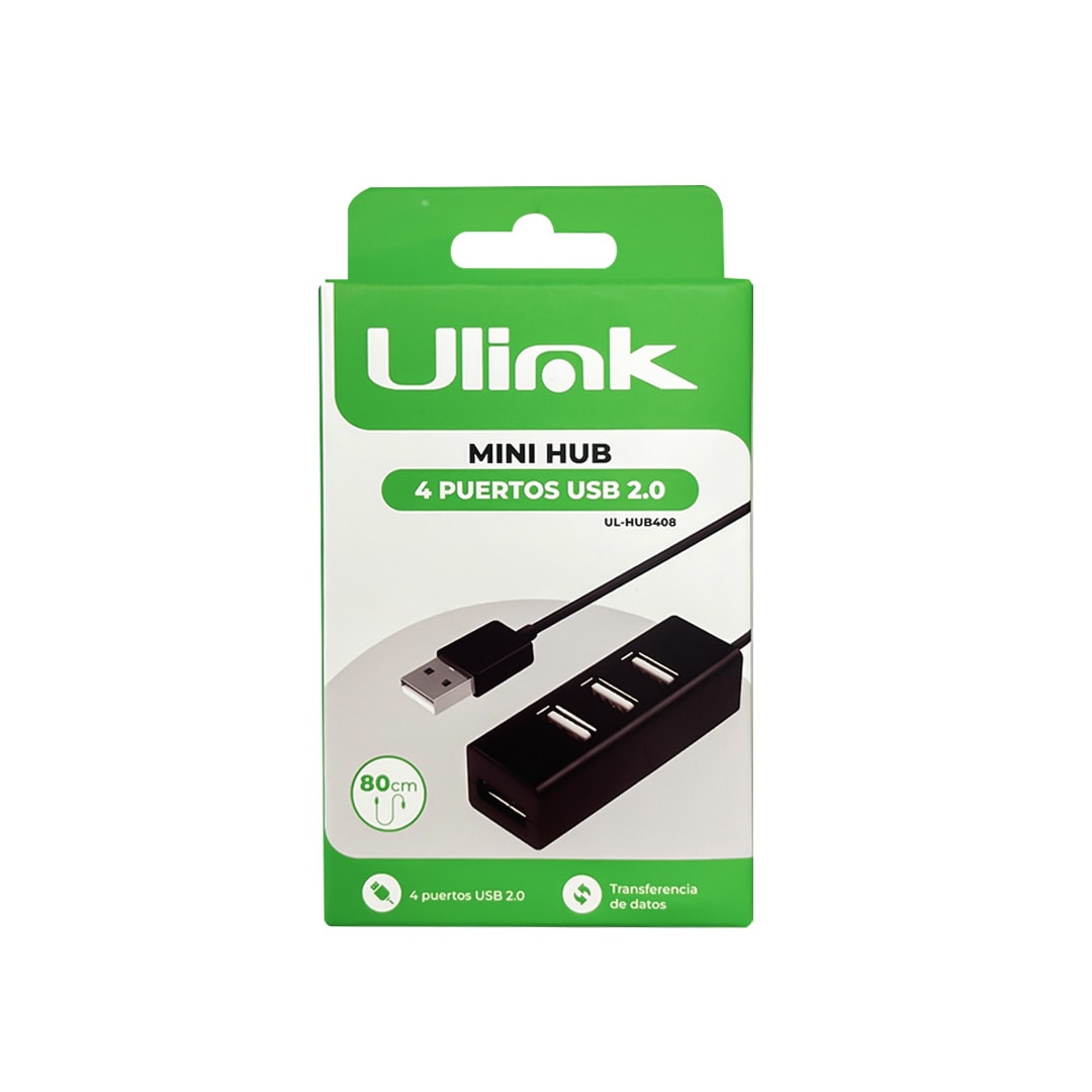 Mini HUB USB 2.0 4 puertos con cable de 80 cm / UL-HUB4083