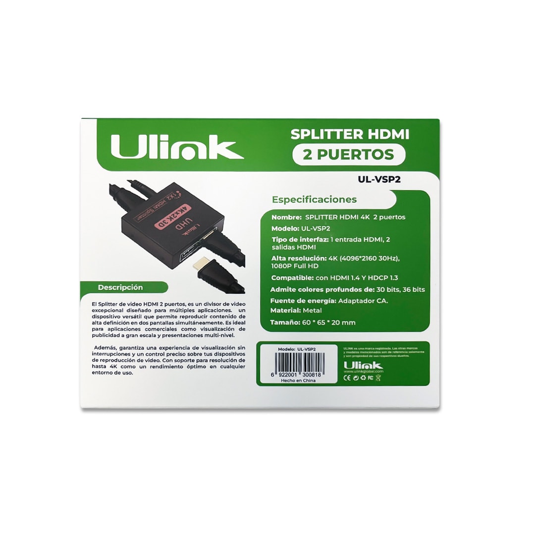 Splitter de video HDMI 2 puertos / mod. UL-VSP25