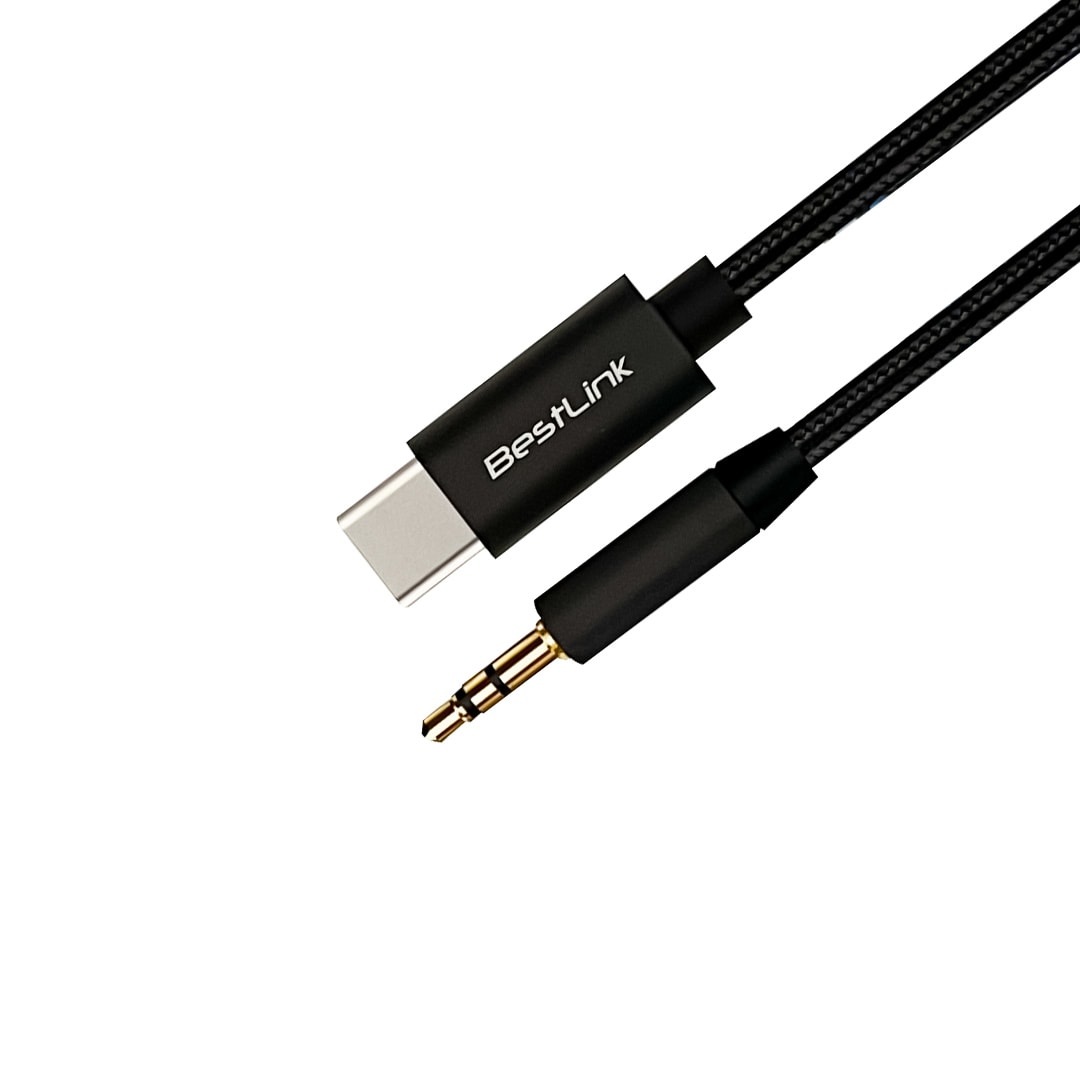 Cable de audio USB C a 3,5mm, reforzado, puntas doradas, 1 metro / mod. BL-CBA025A2