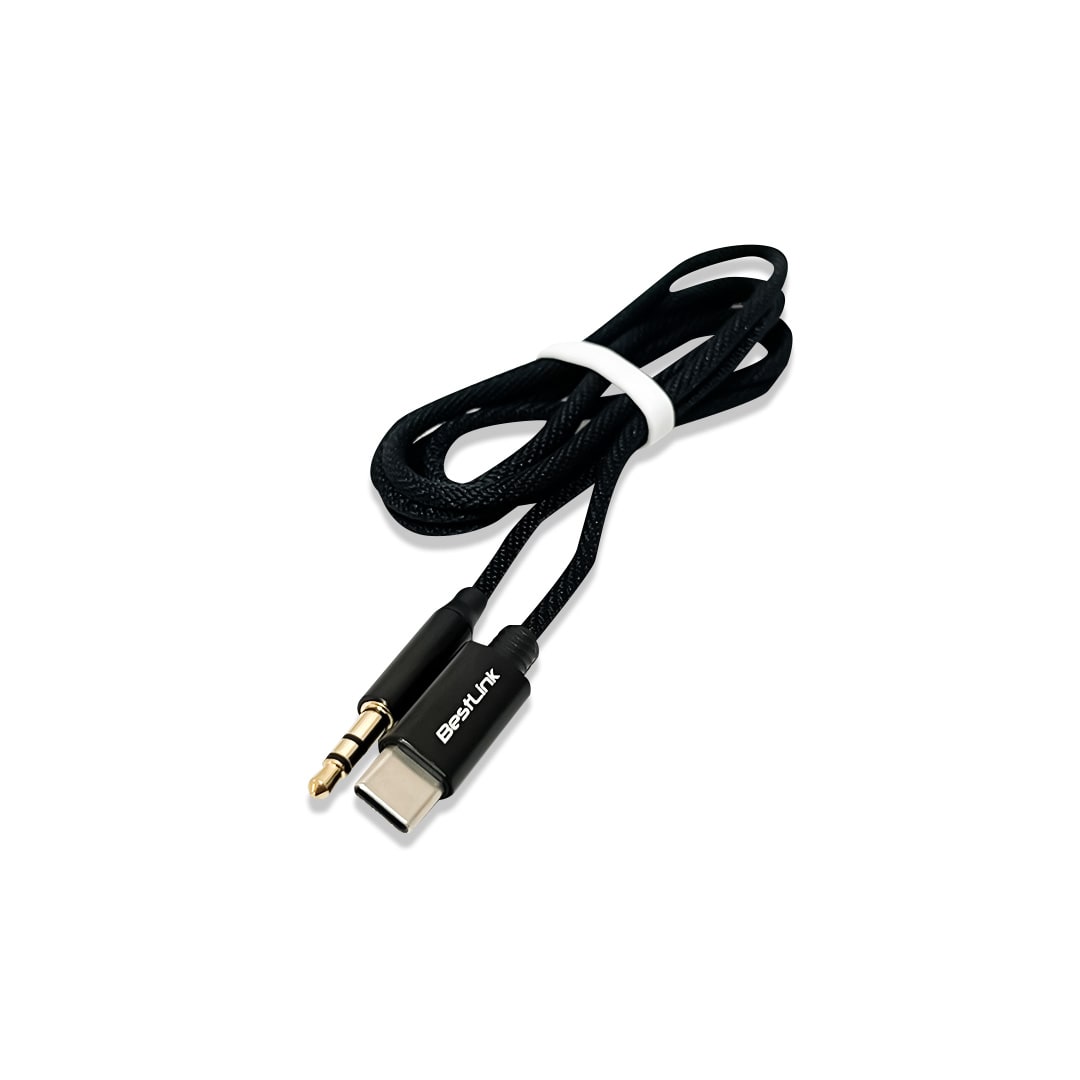 Cable de audio USB C a 3,5mm, reforzado, puntas doradas, 1 metro / mod. BL-CBA025A4