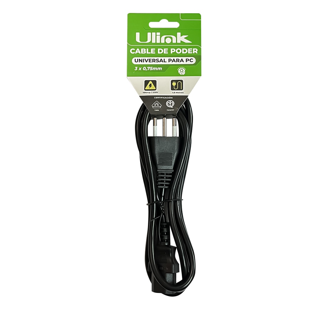 Cable de Poder Universal para PC de 1,8 m 3*0,75mm 10Amp C13 Certificado2