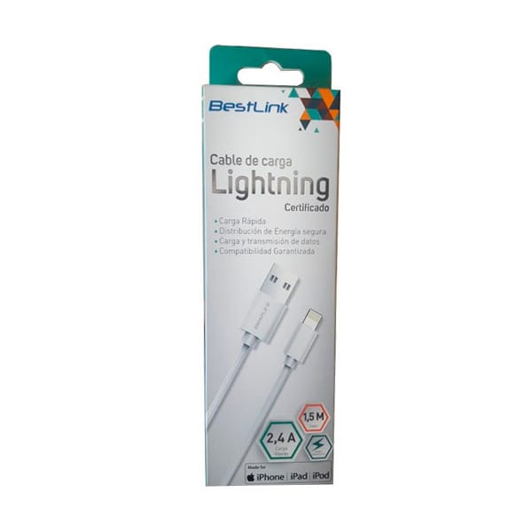 Cable Lightning de 2,4Amp certificado MFI iPhone, color blanco, 1,5 metros / BL-CH200CE2