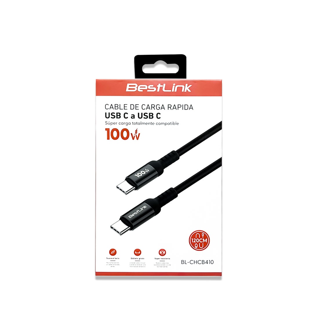 Cable de carga USB tipo C - C, carga rápida de 100W, material resistente y antinudo / BL-CHCB4102