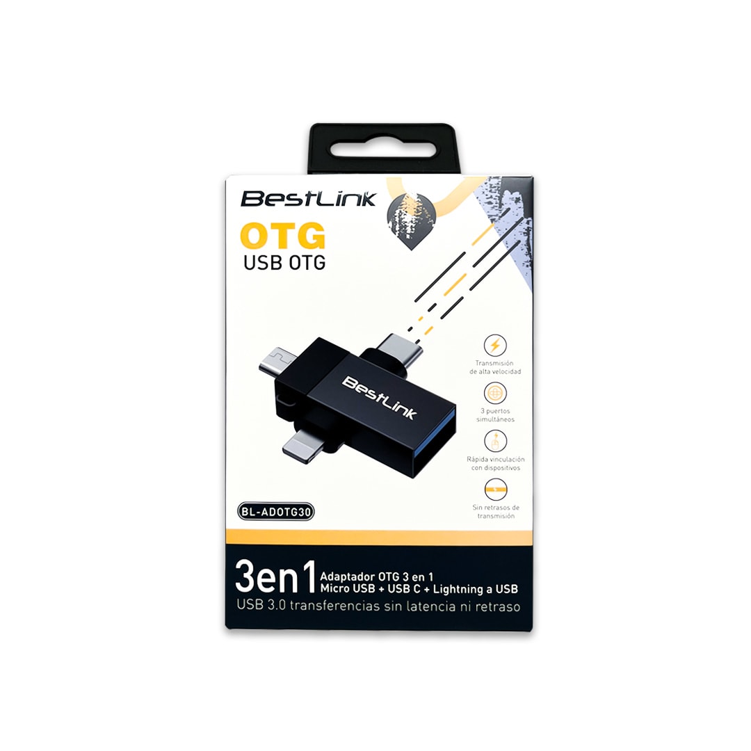 Adaptador OTG 3 en 1 microUSB/USBC/lightning a USB Hembra / mod. BL-ADOTG304