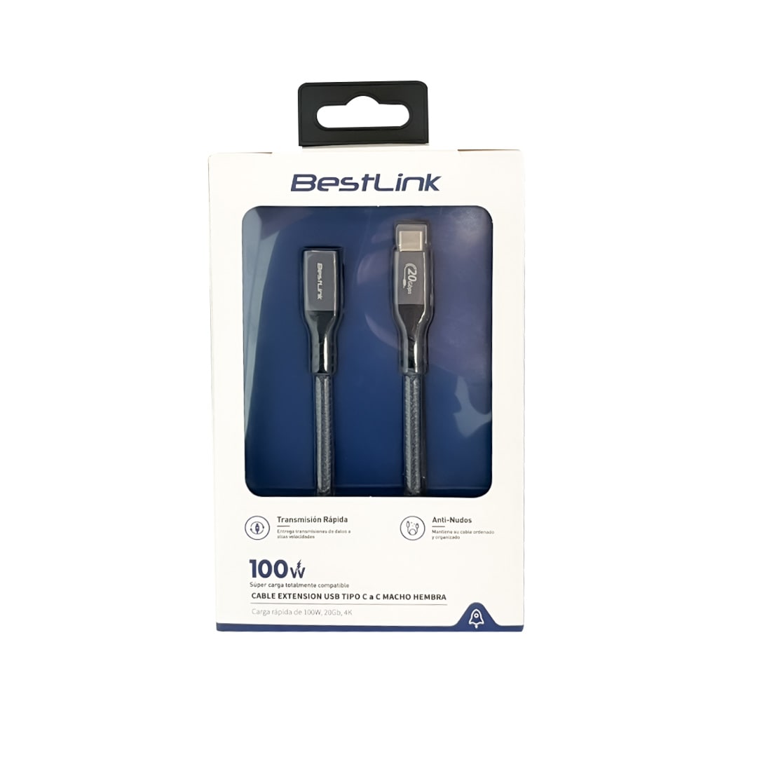 Cable de extension USB tipo C a C macho hembra, carga rápida de 100W, 20Gb, 4K, 1,8 mt / mod. BL-CHC4