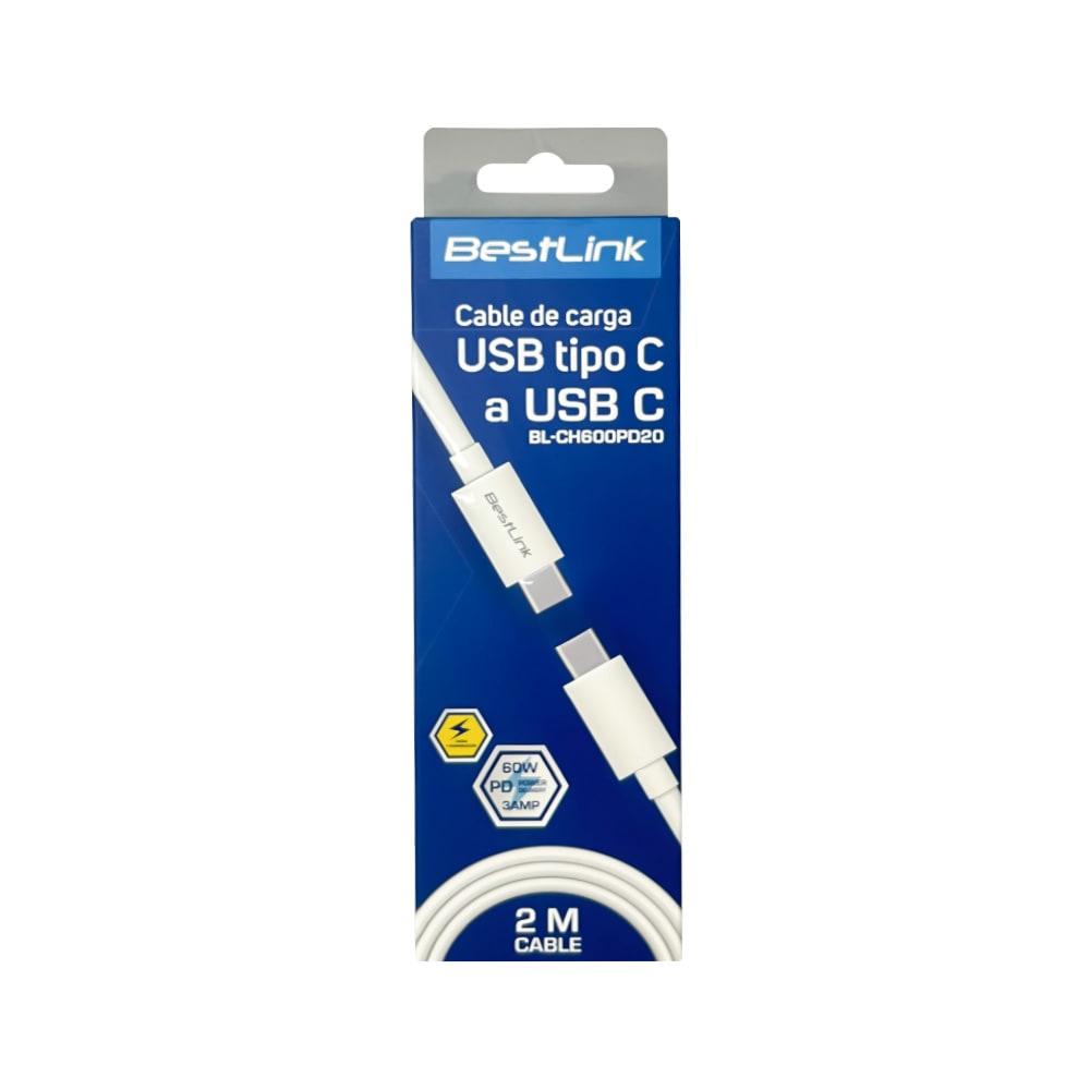 Cable de Carga USB tipo C a C, Carga Rápida de 60W, 2M/ BL-CH600PD202