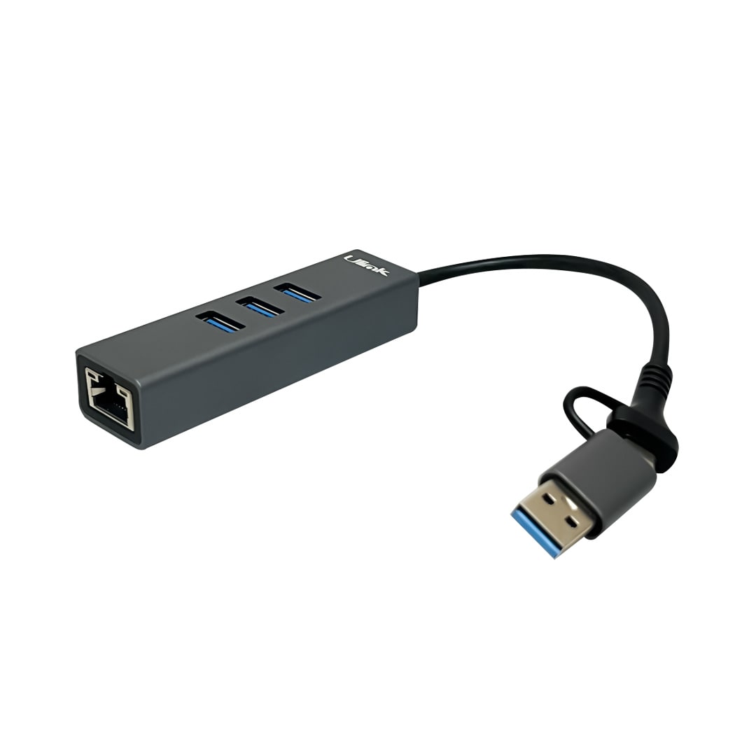 Adaptador USB tipo C/A a gigabit con 3 puertos USB 3.0 / mod. UL-GBHUB33