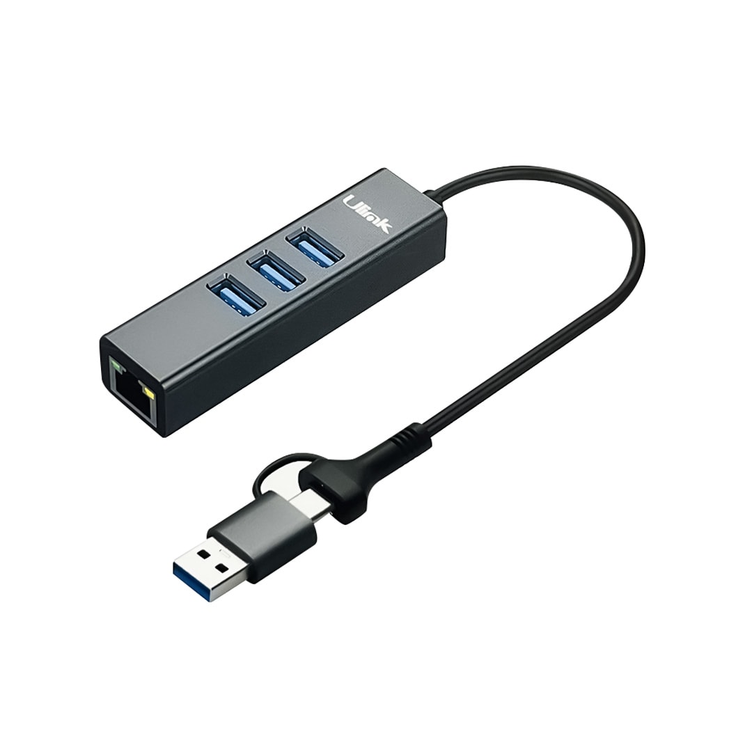 Adaptador USB tipo C/A a gigabit con 3 puertos USB 3.0 / mod. UL-GBHUB31