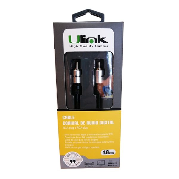 Cable de audio coaxial RCA a RCA de 1,8 mts de alta fidelidad / mod. UL-PROADCX1