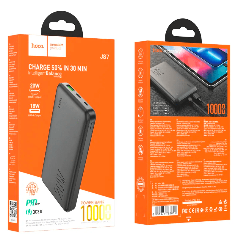 Bateria Portatil Powerbank Hoco J87 10.000 Mah Tacker Negro2