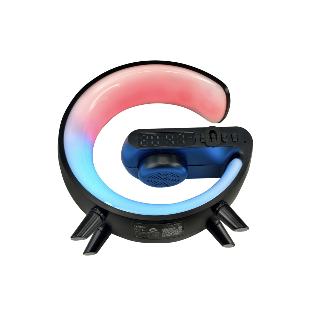 9388-Mlab Parlante My Lil G 5 IN 1 Cargador Inalámbrico + Luz RGB + Reloj + Alarma Black3