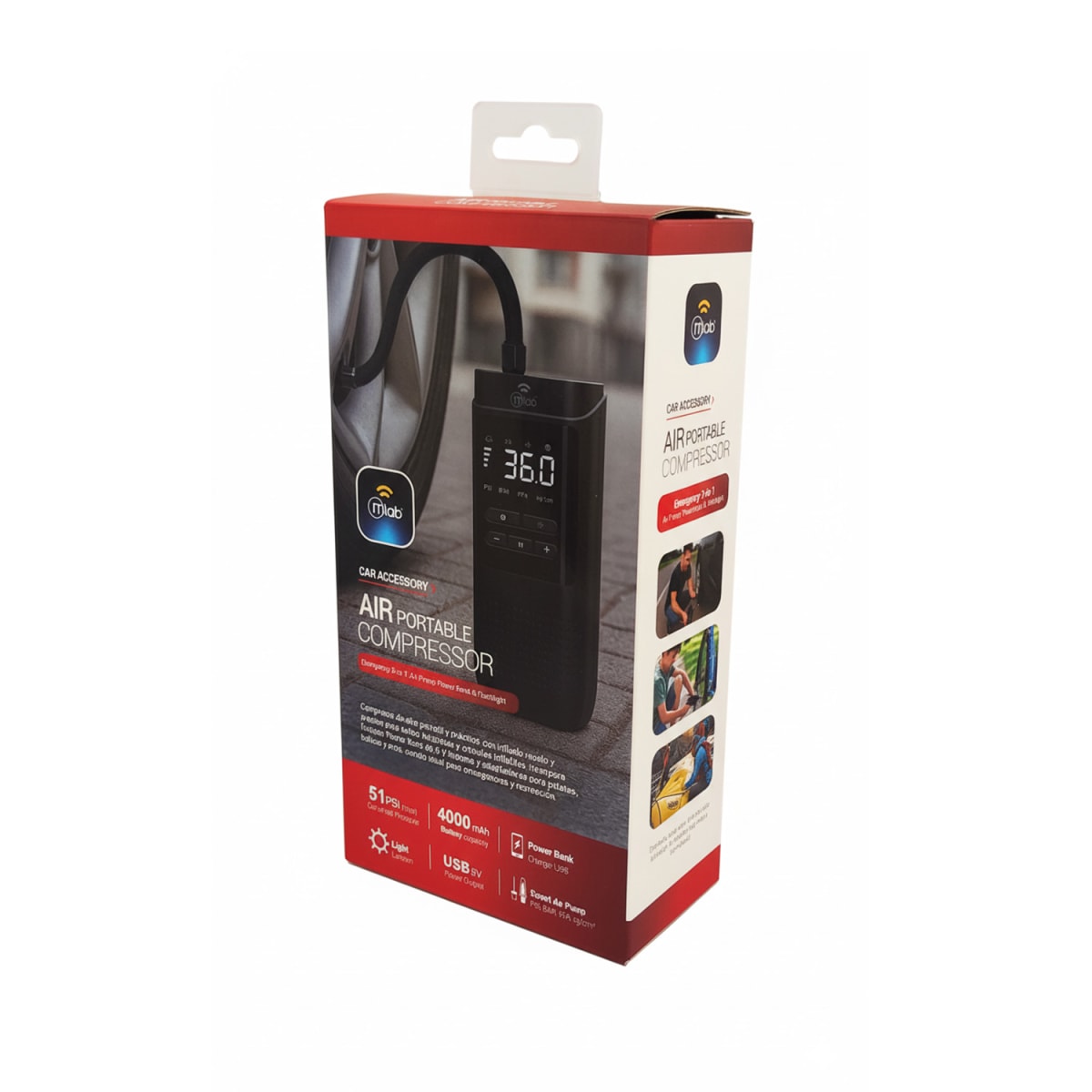Compresor Powerbank Portatil Air Mlab 4000 Mah Linterna Negro2