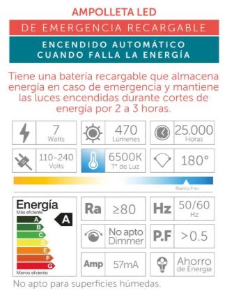 Ampolleta Led de Emergencia a60 7w4