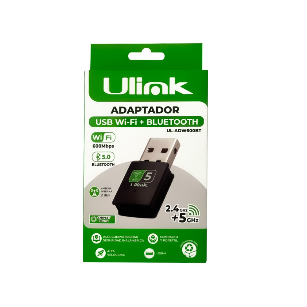 Adaptador Receptor USB Wi-Fi + Bluetooth 5.0 / Mod. UL-ADW600BT2