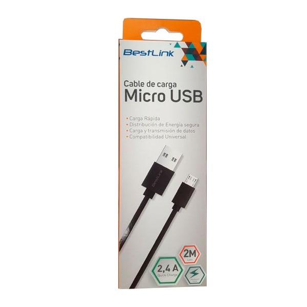 Cable cargador de 2,4Amp micro USB color negro de 2 metros / mod. BL-CH204001