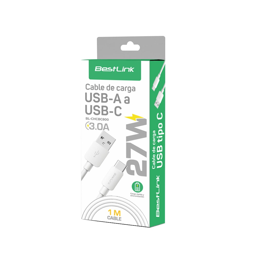 Cable de carga USB-A a USB Tipo-C 3A PVC 1 m / mod. BL-CHCBC8002