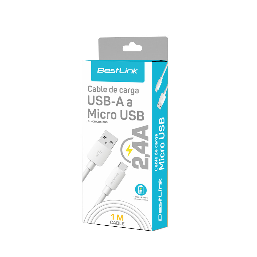 Cable de carga USB-A a Micro USB 2,4A PVC 1m / Mod. BL-CHCBM3002