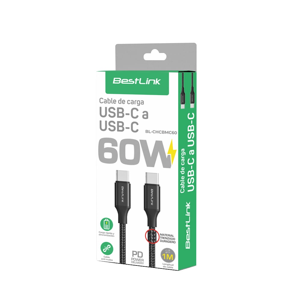 Cable de carga USB-C a USB-C 60W Trenzado / Mod. BL-CHCBMC602