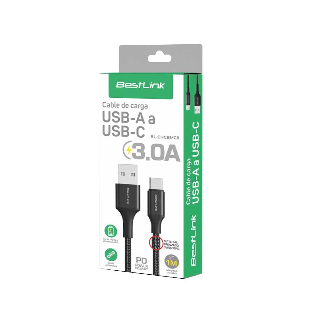 Cable de carga USB-A a USB-C Trenzado 3.0A 1M / Mod. BL-CHCBMC82