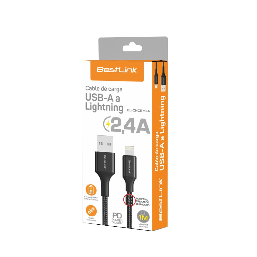 Cable de carga USB-A a Lightning 2,4A Trenzado / Mod. BL-CHCBML42