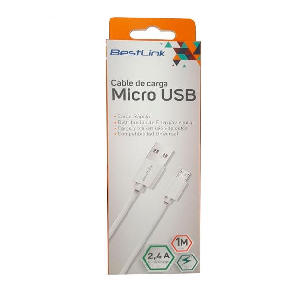 Cable cargador y sincronizador micro USB 1 metro color blanco / mod. BL-CH0400W2