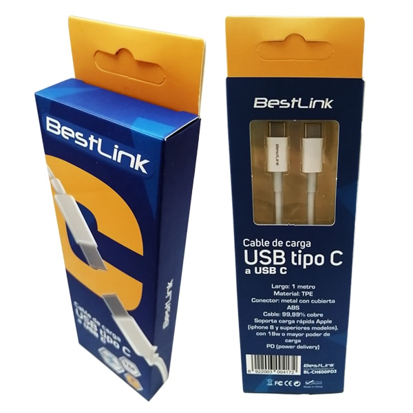 Cable de carga rápida de USB C a USB C de 3amp, color blanco, 1 mt / BL-CH600PD32