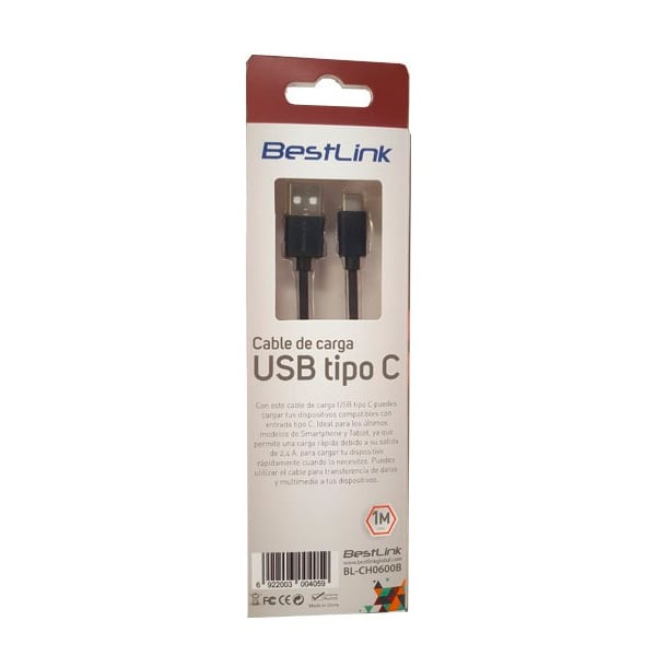 Cable de carga USB tipo C carga rápida de 2,4amp, negro / BL-CH0600B2