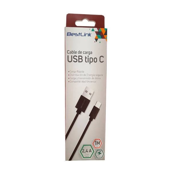Cable de carga USB tipo C carga rápida de 2,4amp, negro / BL-CH0600B3
