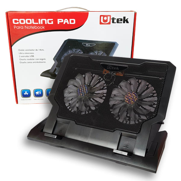 Cooler para notebook 12 -17?, doble ventilador de 14cm y ajustable / mod. UT-NTC0202