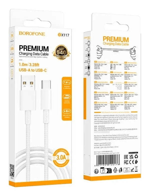 Cable Usb A Tipo C Borofone Bx117 1 Metro Blanco2