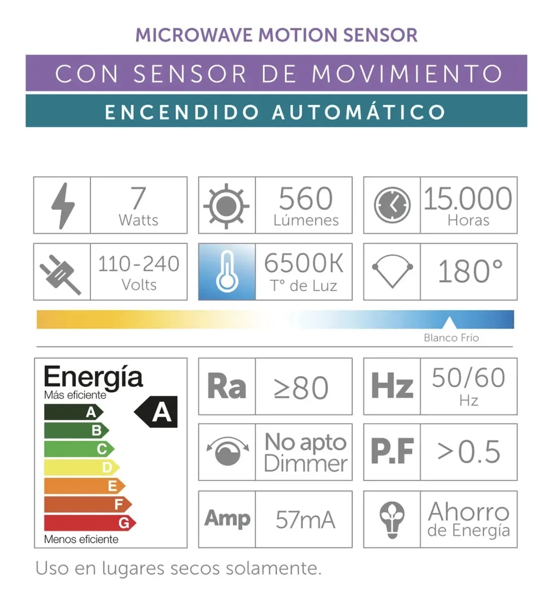 Ampolleta Led a60 con Sensor de Movimiento 7w3