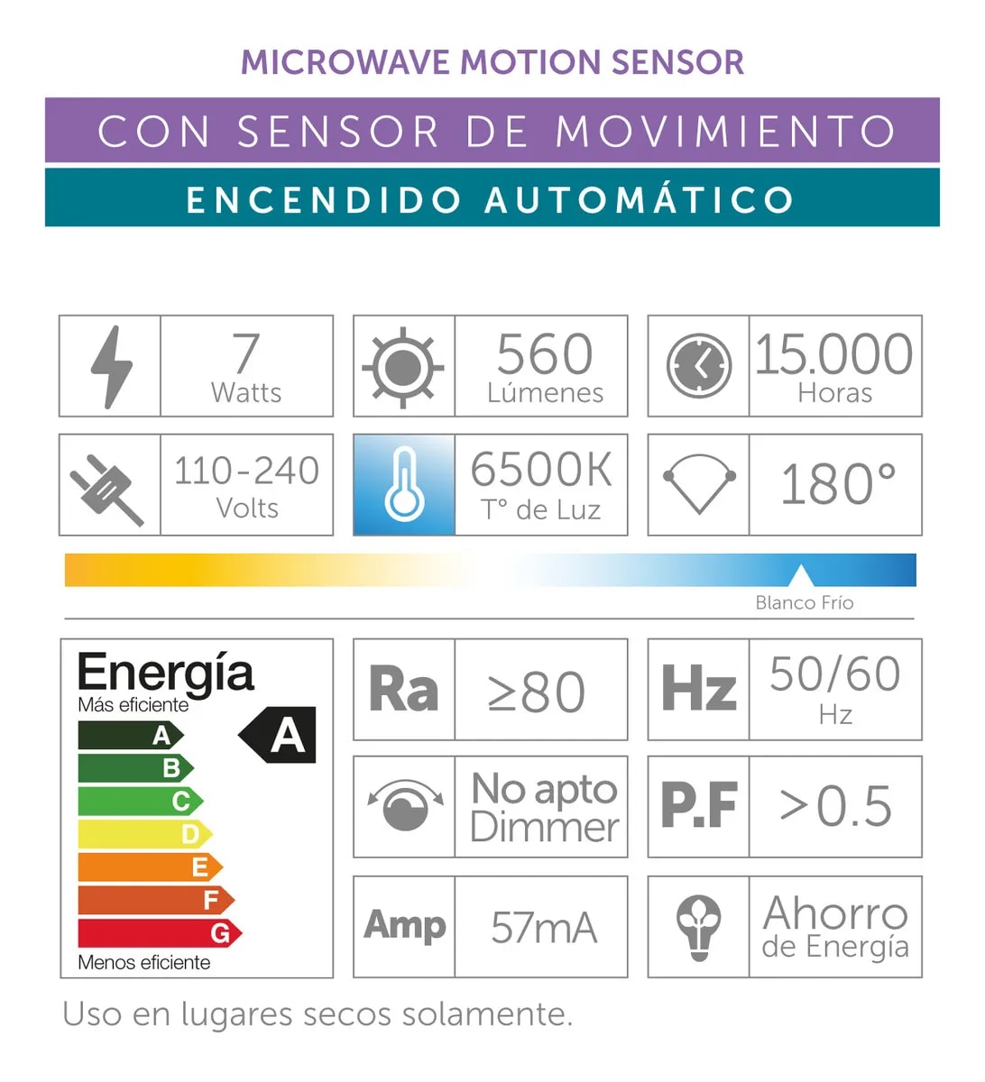 Ampolleta Led a60 con Sensor de Movimiento 7w4