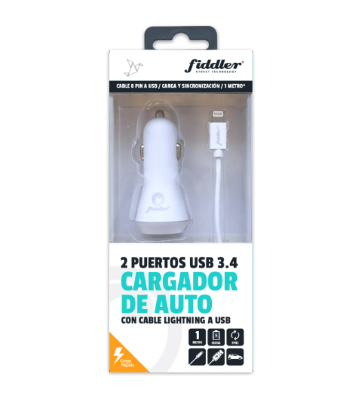 Cargador de Auto Fiddler Con Cable Lightning / FD-C00332